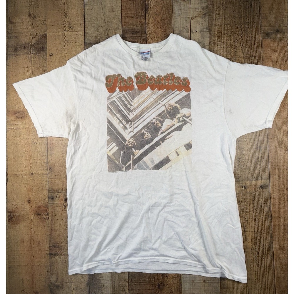 JUNK FOOD The Beatles T Shirt Medium White Glitter Retro Band Graphic Tee